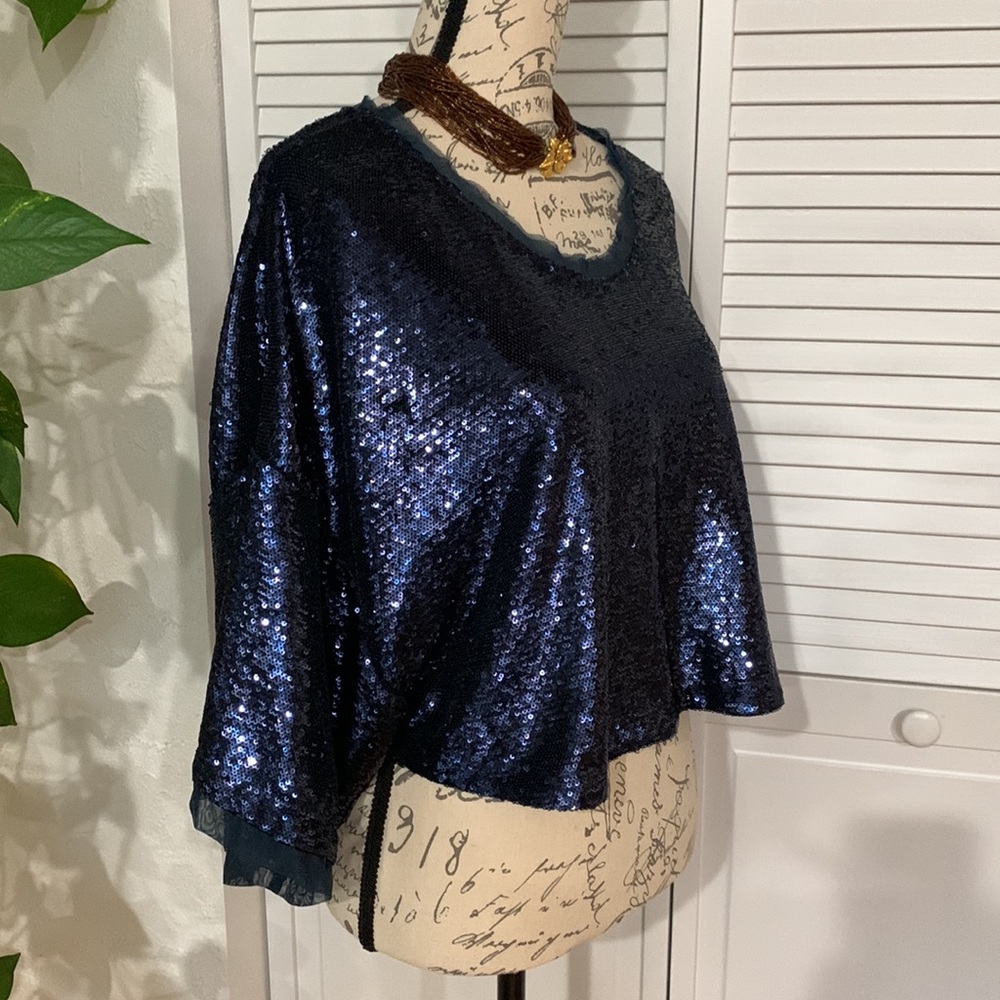 Free People Sequin Jewel Blue Cropped Top XS NWT